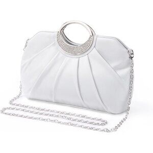 🆕Women Silver Clutch Purse Formal Soft Pleated Fabric Eveningbag Dressy Handbag